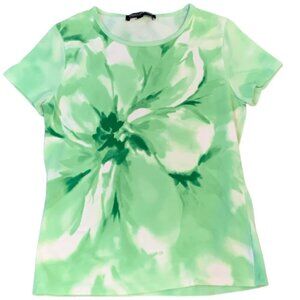 Jones New York Signature Tie Dye Flower Print Green White Graphic Tee‎ Sz PS 38F